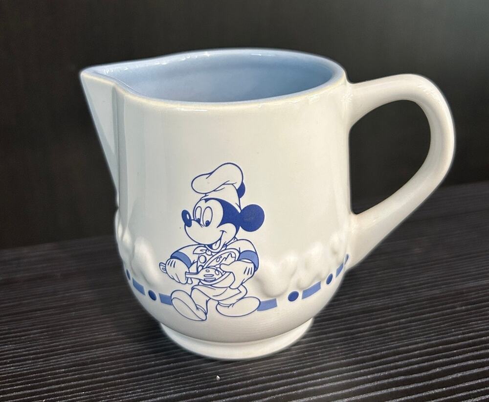Vintage Disney Gourmet Mickey Chef Ceramic Creamer Pitcher Blue White MS902 Y2K